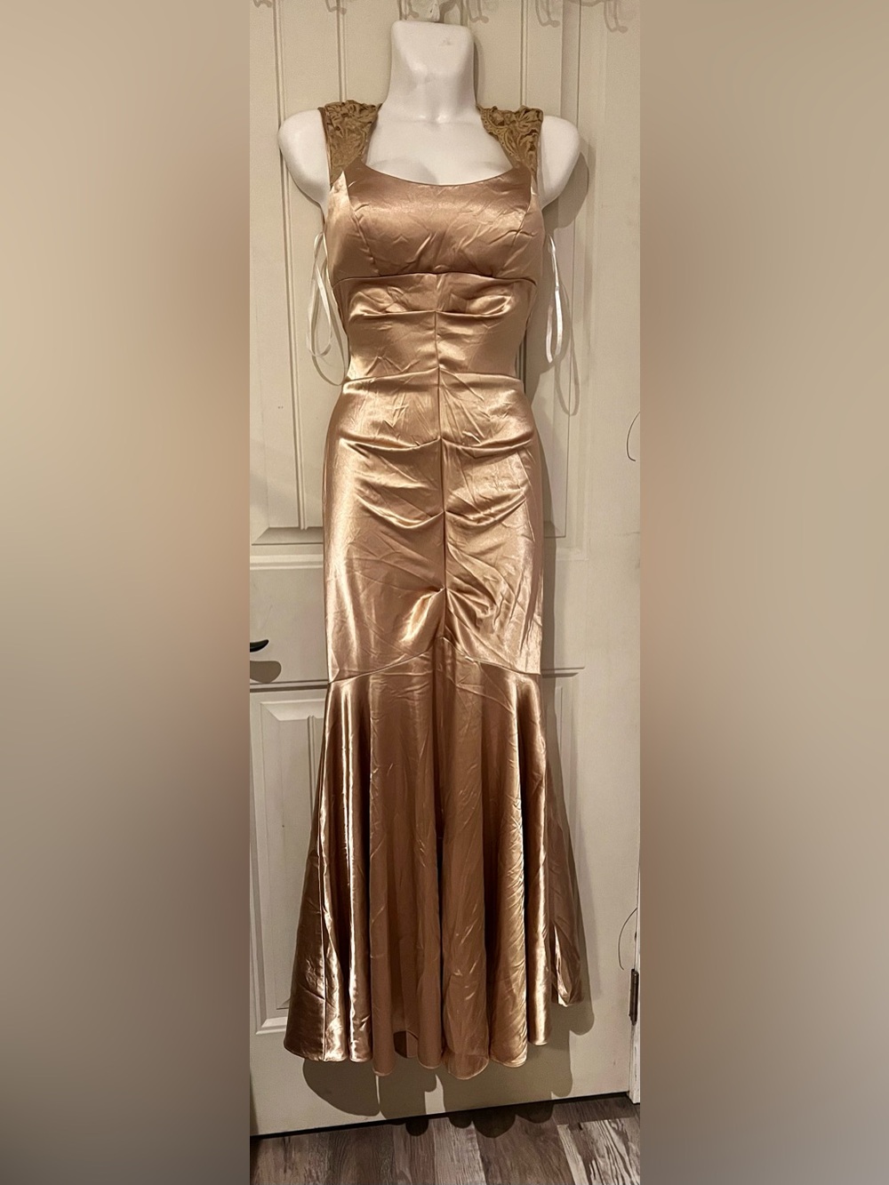 Xscape Champagne Satin Mermaid Maxi Skirt